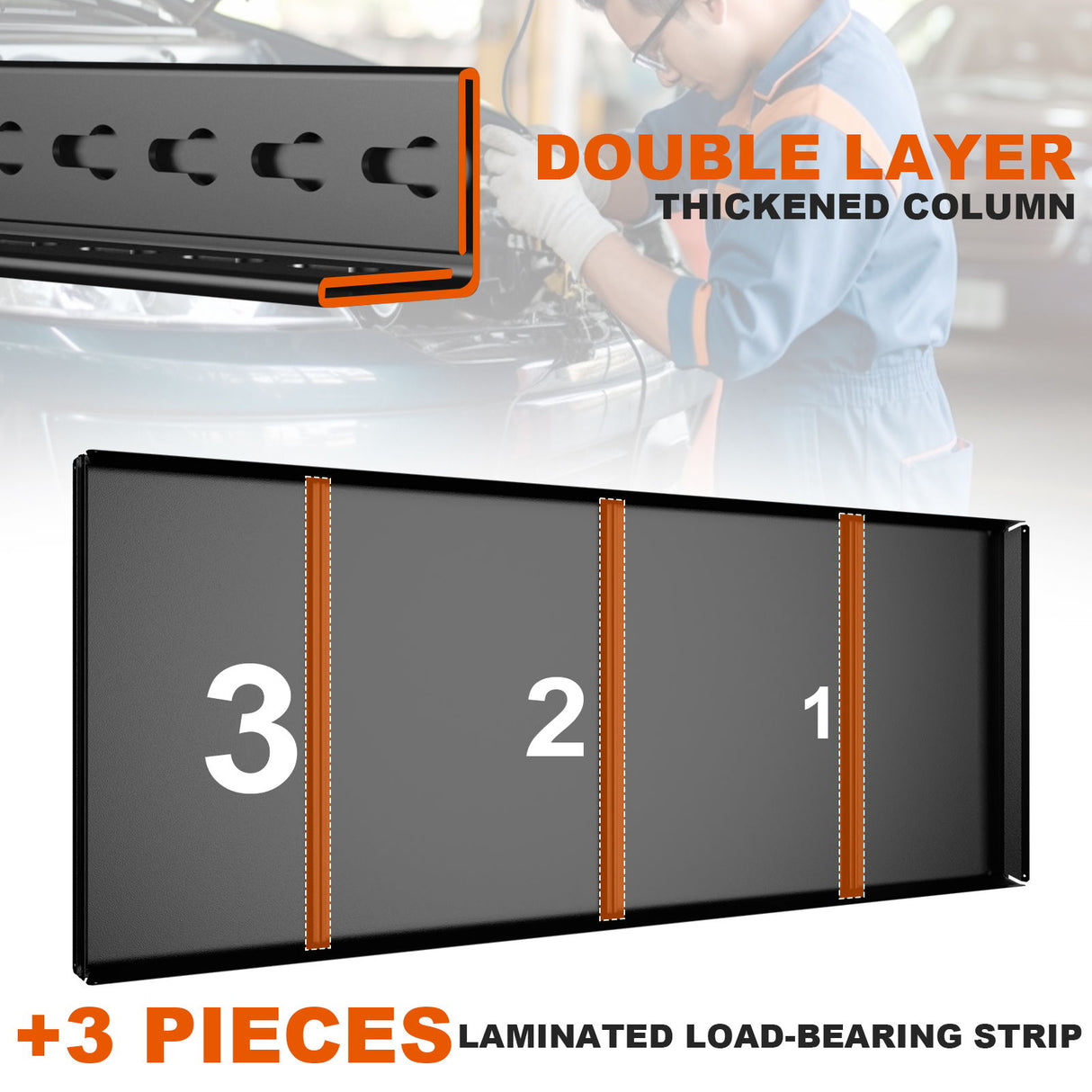Shelves With 5 Removable Dividers, Durable For Garage - Black