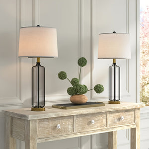 28-Inch Cage Table Lamp Set of 2, Black Metal with 3-Way Dimmable
