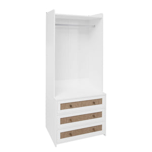 Wardrobe With 3 Drawers High Wardrobe Armoire With Rattan For Living Room Organizer - White