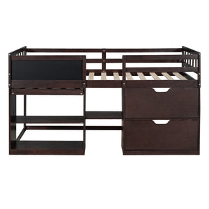Low Loft Bed With Rolling Desk, Shelf And Drawers