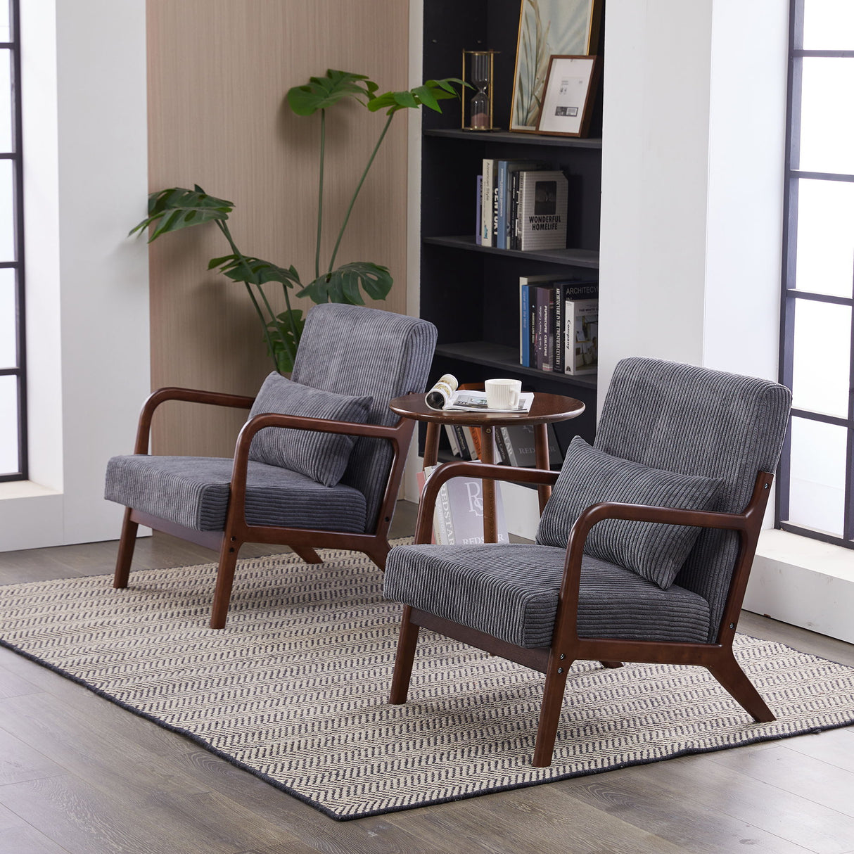 Accent Chair With Pillow And Wood Frame