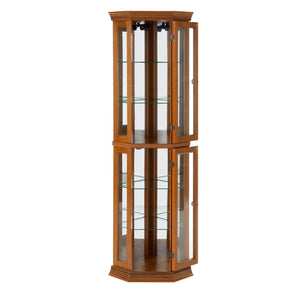 Corner Curio Cabinet With Lights, Adjustable Tempered Glass Shelves, Mirrored Back, Display Cabinet (E26 Light Bulb Not Included)
