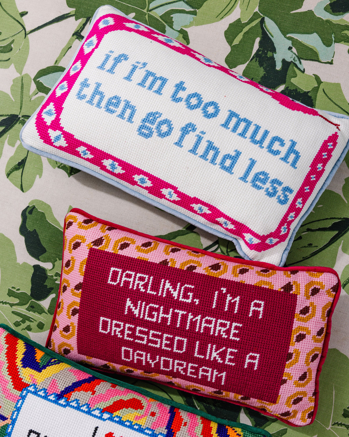 Go Find Less Needlepoint Pillow