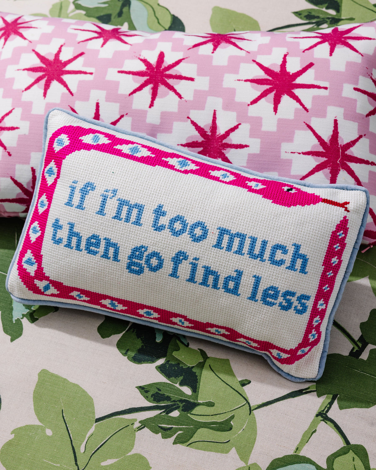 Go Find Less Needlepoint Pillow
