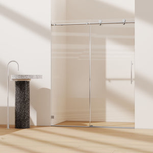Frameless, Single Sliding Soft Close Shower Doors, 5/16" Sgcc Tempered Glass