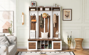 5 In 1 Entryway Bench With Coat Rack, 7 Sturdy Hooks, 2 Spacious Drawers And Adjustable Shelves