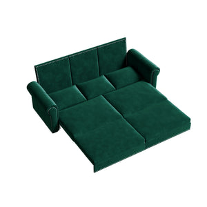 3 In 1 Convertible Sleeper Sofa With Nailhead Trim & Rolled Arm