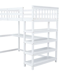 Loft Bed With Storage Shelves And Under Bed Desk