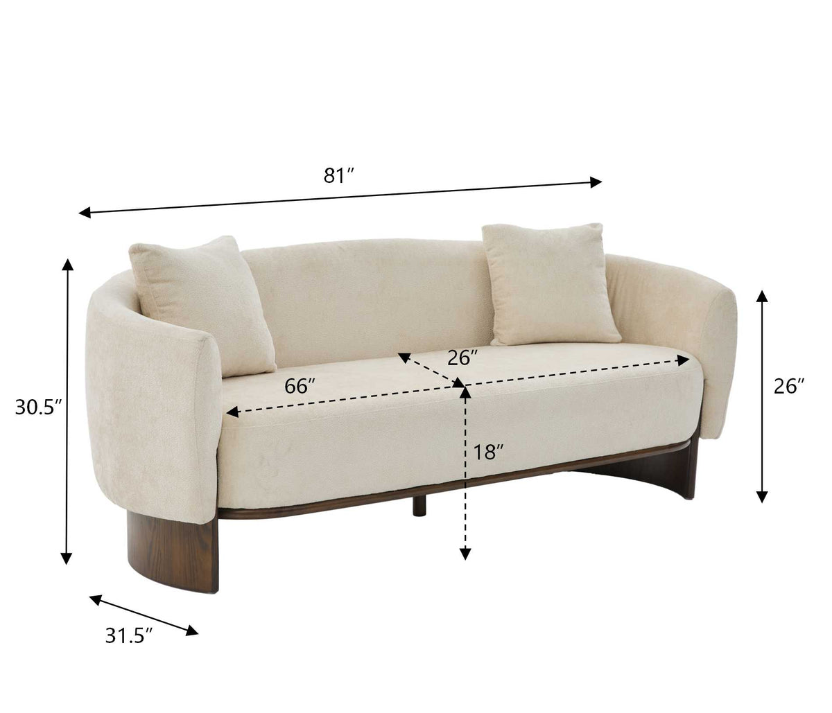 81 in. Curved Boucle Sofa with Wooden Base