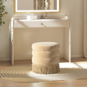 Edward 17.5" Round Upholstered Ottoman with Bullion Fringe