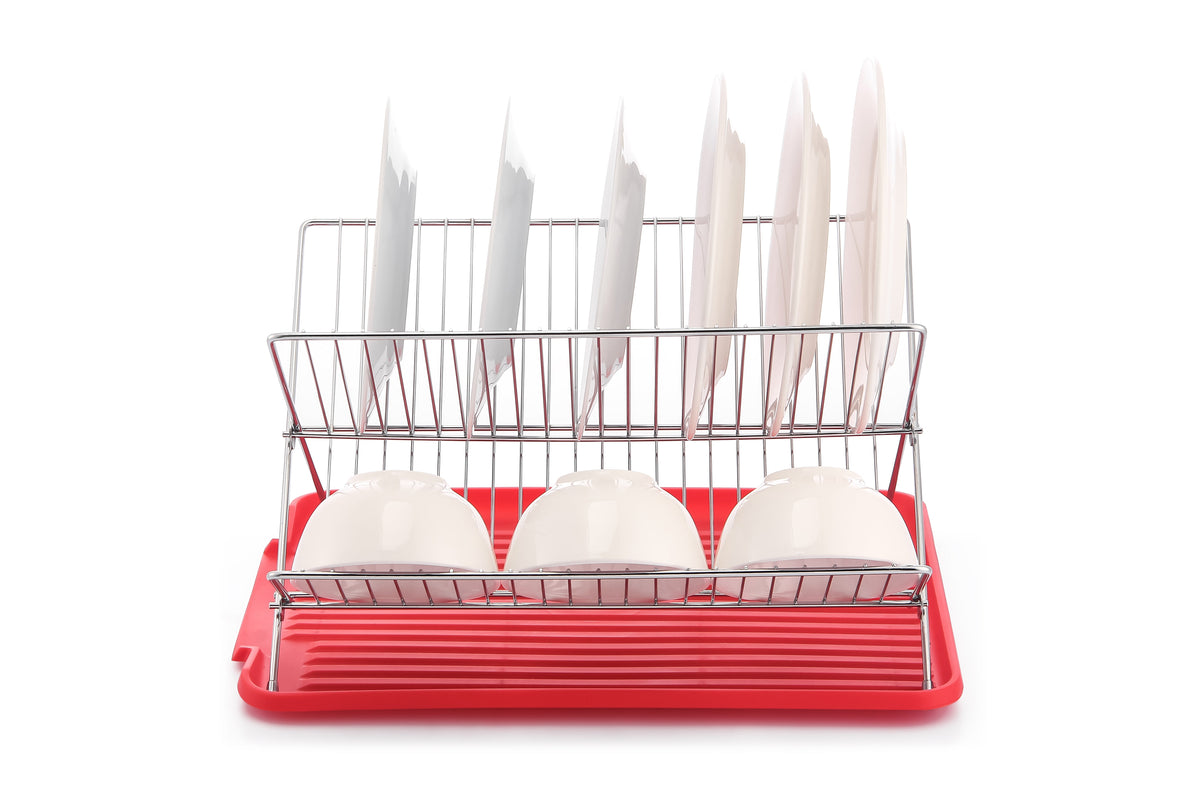17 inch X Shaped Stainless Steel 2-Tier Dish Rack for Kitchen Counter