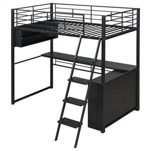 Loft Bed With LED Desk And 4 Storage Shelves