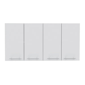 Wall Cabinet Four Doors, With Two Internal Shelves And Internal Plate And Glass Organizer - White