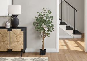 46" Tall, Artificial Plant, Eucalyptus Tree, Indoor, Faux, Fake, Floor, Greenery, Potted, Decorative - Green / Black - Best Buy Furniture