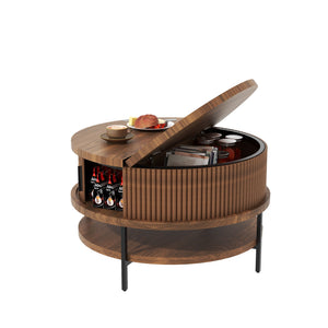 Flip-Top Round Coffee Table With Storage - Brown