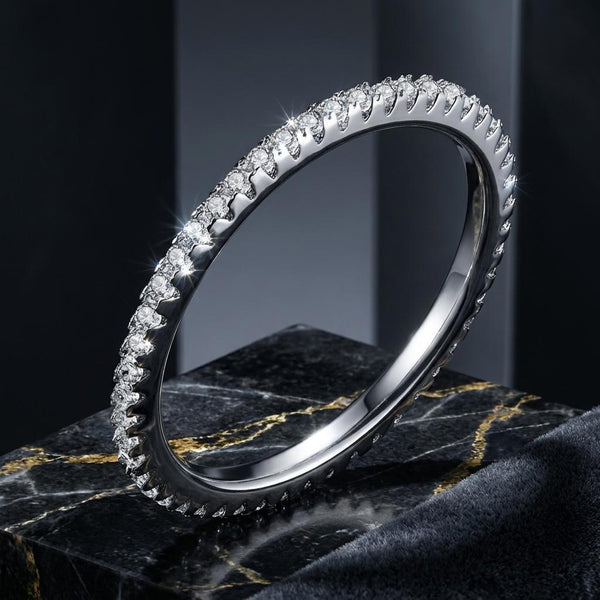 925 Sterling Silver Platinum Plated CZ Pavé Setting Ring Size 5.0 for Women
