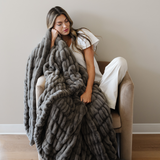 Double Ruched Faux Fur Throw Blankets