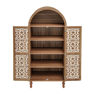 Tall Kitchen Pantry Cabinet With Hollow Carved Doors Adjustable Shelves Versatile Storage Cabinet For Kitchen - Walnut