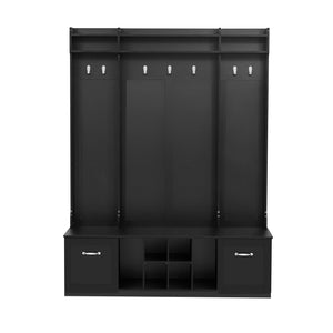 5 In 1 Entryway Bench With Coat Rack, 7 Sturdy Hooks, 2 Spacious Drawers And Adjustable Shelves