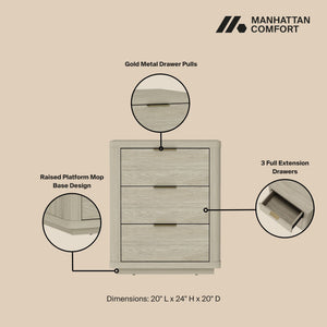 Evelyn - Nightstand With 3 Drawers, Smooth Rounded Edges