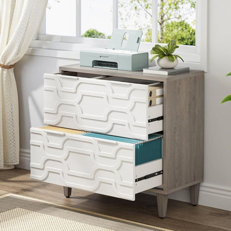 2 Drawer Lateral File Cabinet, Fits A4 / Letter / Legal - Gray / White