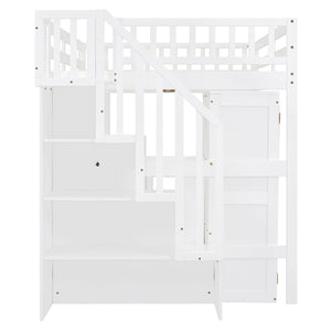 Loft Bed With Stairs, Bookshelf, Drawers, Desk & Wardrobe, Space Saving Multifunctional Furniture