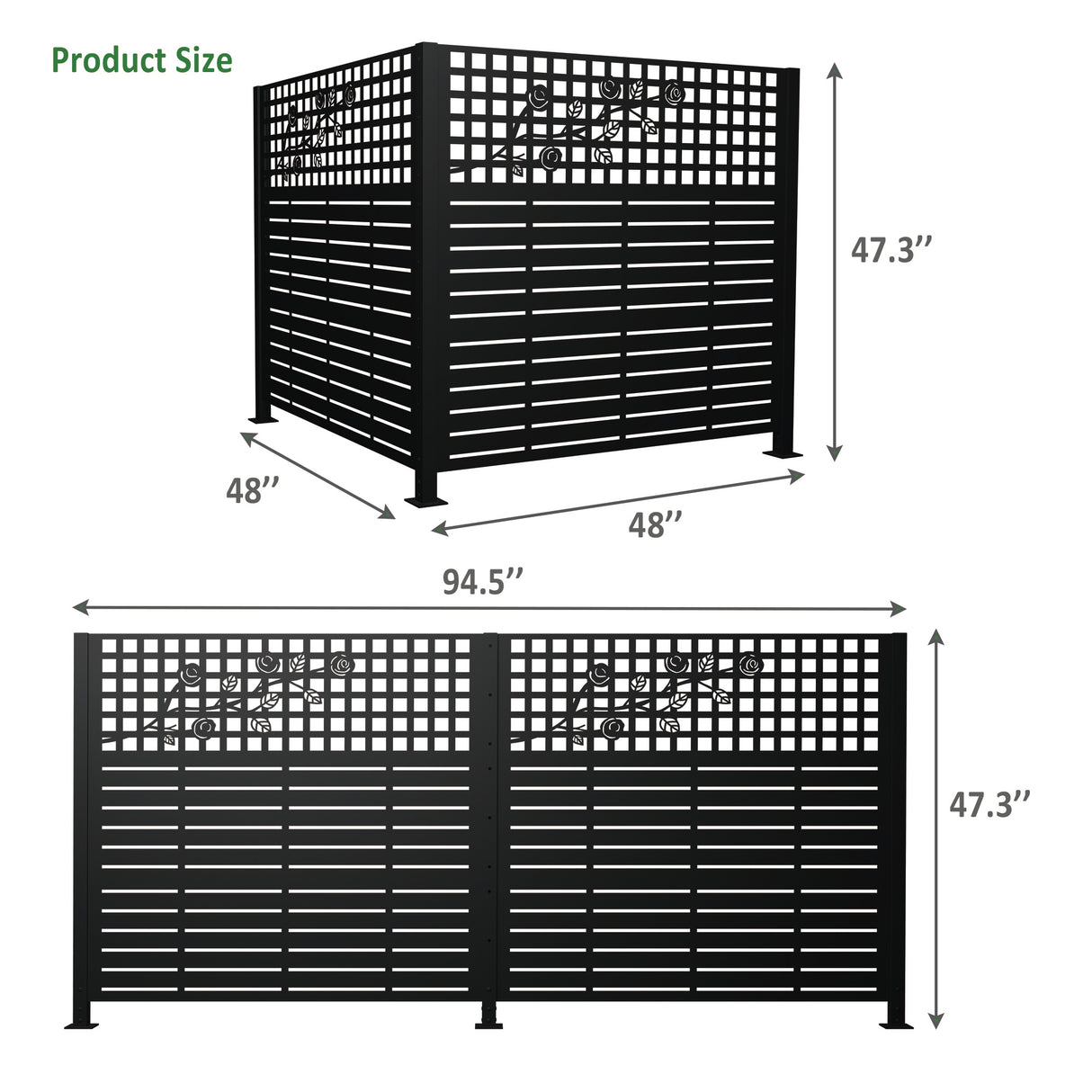 W48" x H47.3" Metal Privacy Screen with Rose Design