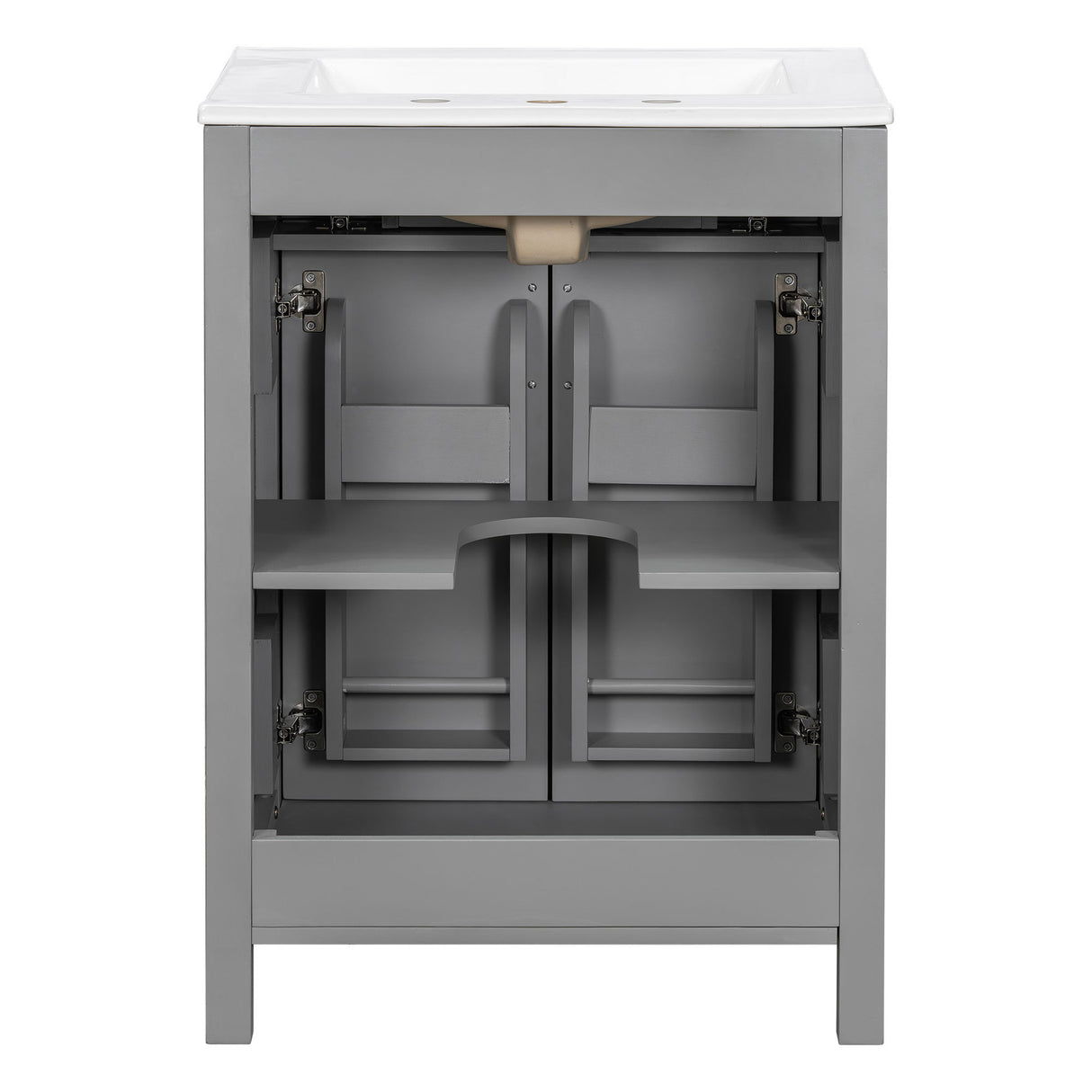 Bathroom Vanity With Ceramic Sink, Soft Close Doors, Flip Drawer, Double Layer Door Shelves