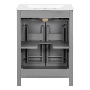 Bathroom Vanity With Ceramic Sink, Soft Close Doors, Flip Drawer, Double Layer Door Shelves