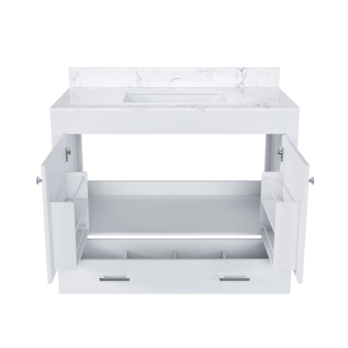 43" Bathroom Vanity With Artificial Marble Carrara Top Set, Multi Functional Bathroom Cabinet With Doors And Drawer - White