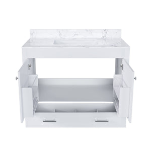 43" Bathroom Vanity With Artificial Marble Carrara Top Set, Multi Functional Bathroom Cabinet With Doors And Drawer - White