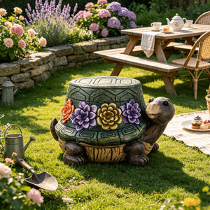 Turtle Garden Statue Stool with Whimsical Design - Multi-Color