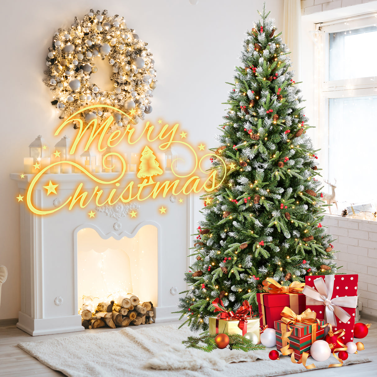 7Ft Christmas Tree with 450 Warm Lights
