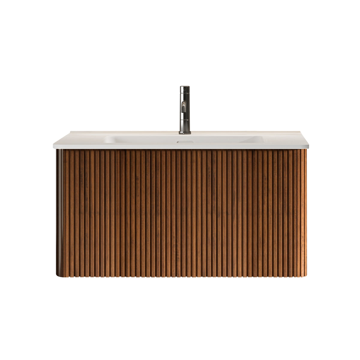 Etna 30" Striped Walnut Bathroom Vanity with White Sink