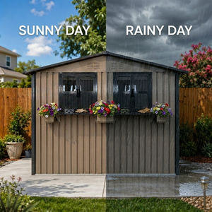 6x9 FT Outdoor Metal Storage Shed with Window & Flower Rack