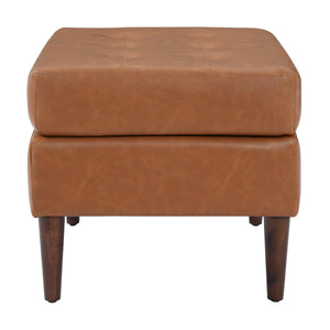 Upholstered PU Leather Ottoman, Solid Wooden Legs