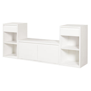 Entryway Storage Bench With Cushion, Drawers & Open Shelves