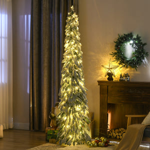 HOMCOM 7ft Tall Prelit Pencil Artificial Christmas Tree