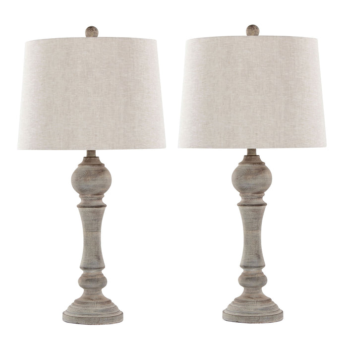 Farmhouse Poly Table Lamp Set with Spindle Base - Gray or White
