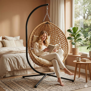 Folding PE Rattan Hanging Egg Chair with Stand