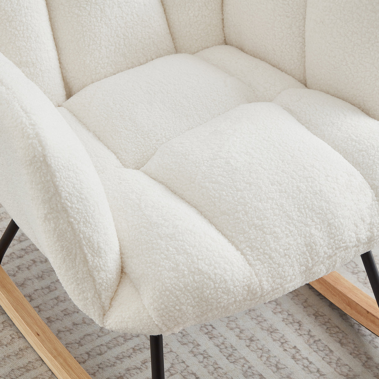 Glider Chair for Living Room Tufted Upholstered Teddy Fabric Rocking Chair