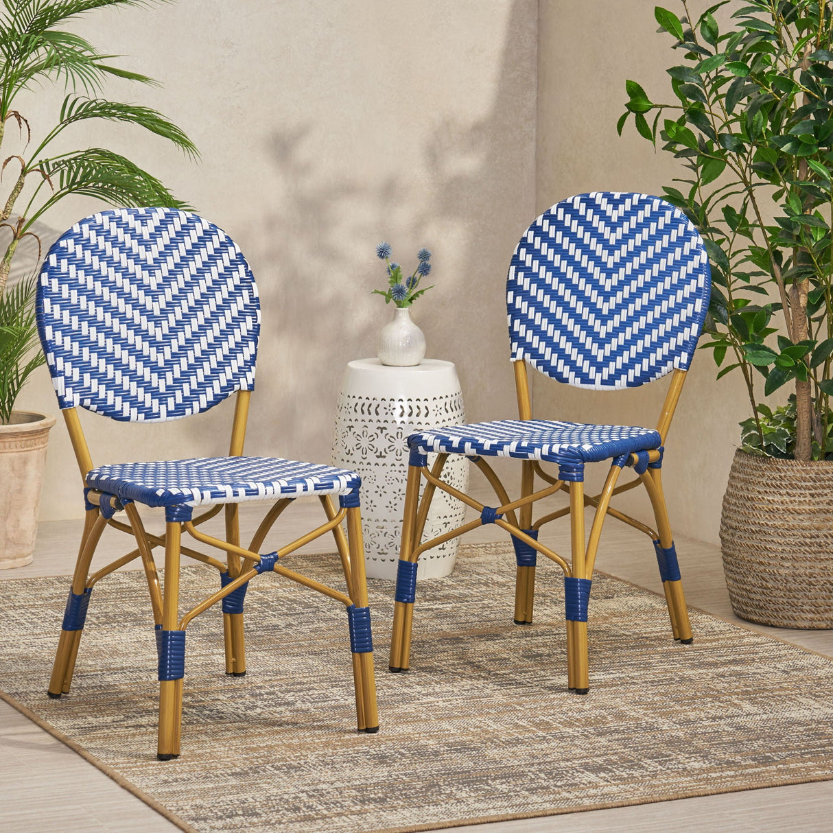 Outdoor Rattan And Aluminum French Armless Bistro Chairs Set - Navy Blue - Best Buy Furniture