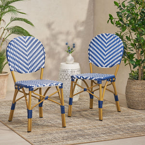 Outdoor Rattan And Aluminum French Armless Bistro Chairs Set - Navy Blue - Best Buy Furniture