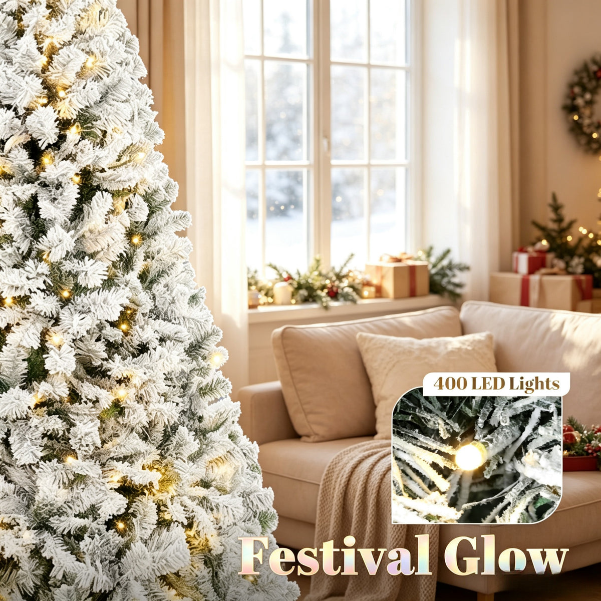 7.5 ft Pre-Lit Flocked Fraser Fir Artificial Christmas Tree