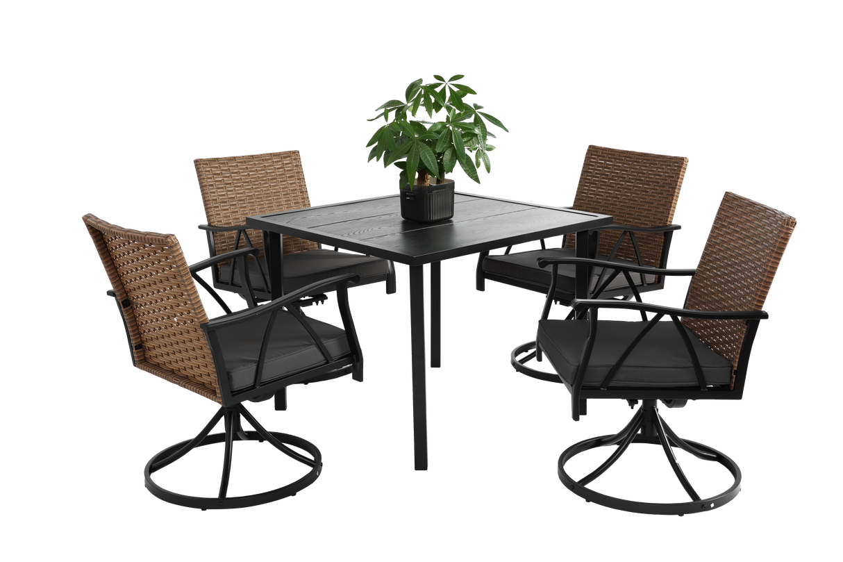5 Piece Patio Dining Set for 4 with Swivel Rocker Chairs and Steel Table Top