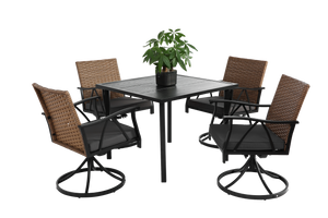 5 Piece Patio Dining Set for 4 with Swivel Rocker Chairs and Steel Table Top