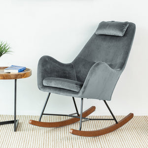 Mid Century Modern Rocking Chair with Velvet Upholstery - Dark Grey