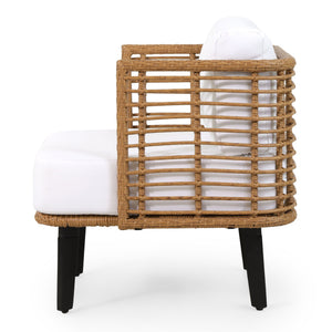 Outdoor Wicker Club Chair With Water Resistant Cushion - Brown