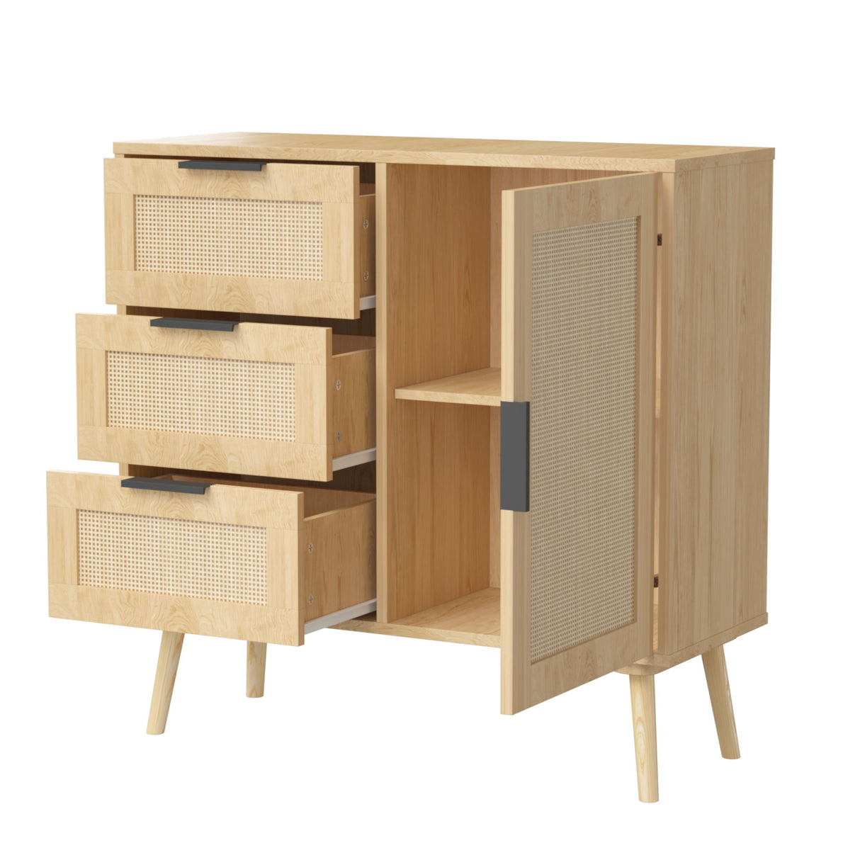 Dresser With Drawers And Adjustable Shelf - Antique Natural / Rattan