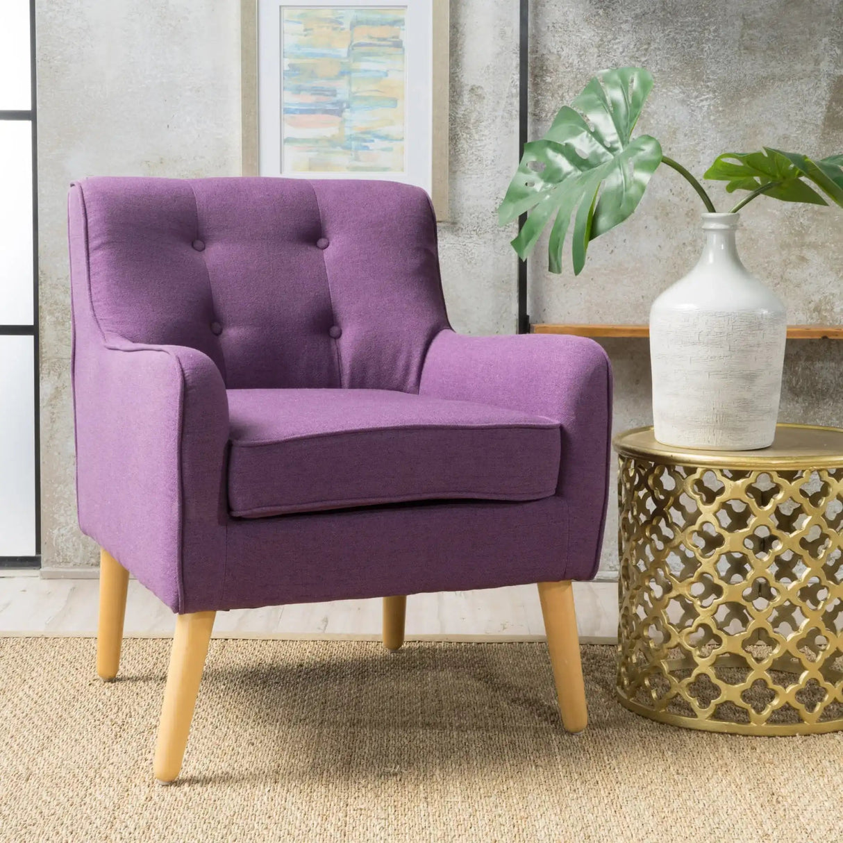 Modern Arm Chair With Tufted Back And Wooden Legs - Best Buy Furniture